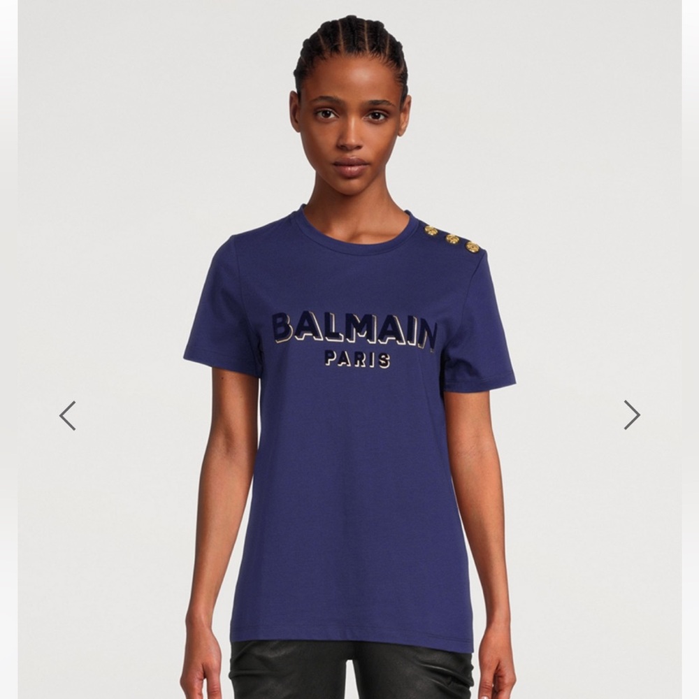BALMAIN Flocked Logo T-Shirt With Buttons / BRAND NEW